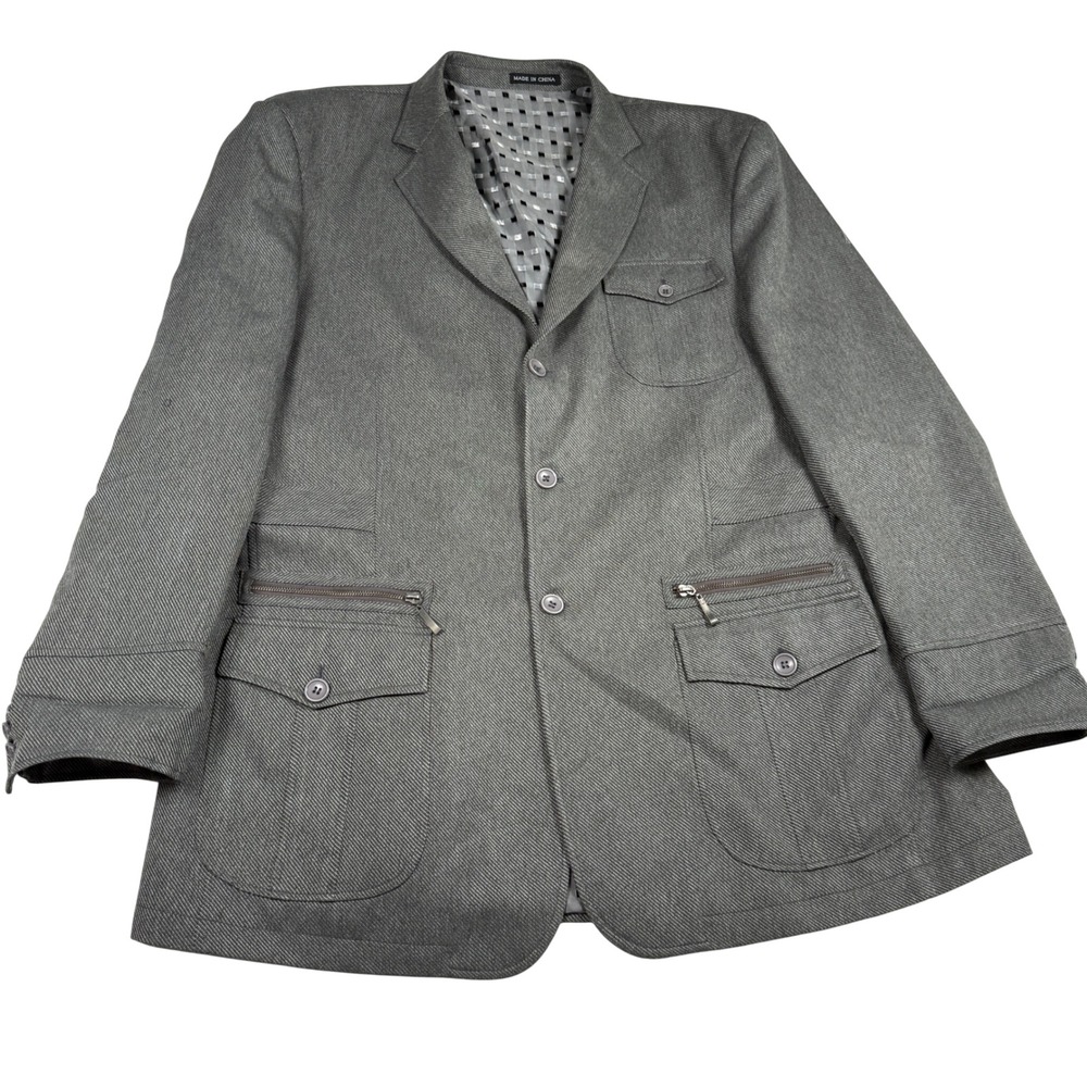 H2O Collection‎ Men 3XL Grey Sport Coat Blazer Multi Pocket Y2K Hip Hop Skater